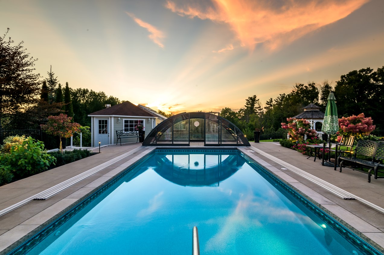 enclosure parked beside the pool